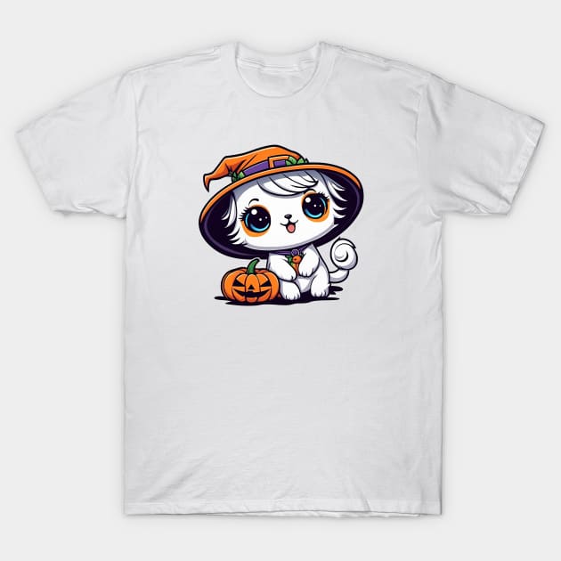 Cut cat wearing a witches hat and with cute pumpkin T-Shirt by CreativeXpro